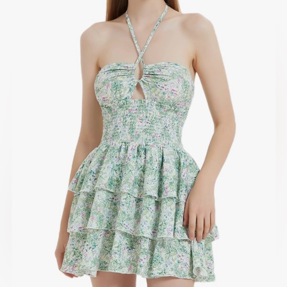 Floral Halter Dress with Ruffle Skirt